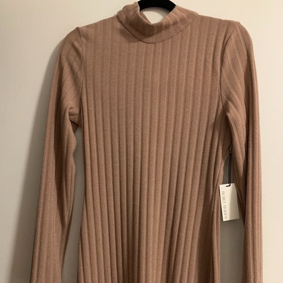 NWT Floret Studios Twist Back Long Sleeve Ribbed Sweater Dress, Mocha, Sz Medium - Picture 9 of 14